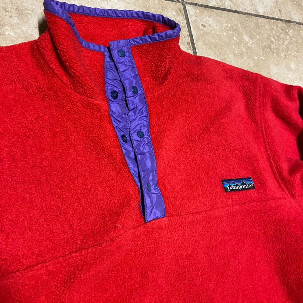 Patagonia Red Fleece Pullover with Purple Trim - Picture 2 of 3